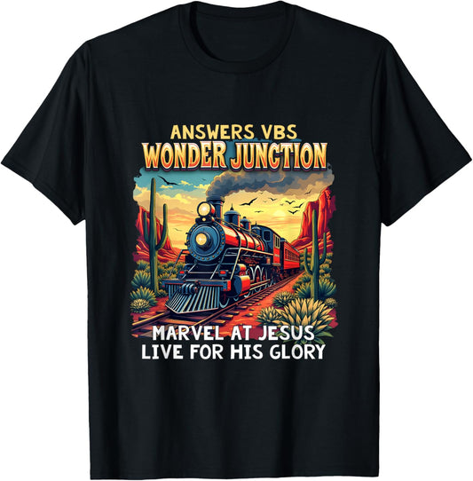 Christian Camp VBS 2025 Wonder His Glory Junction Train T-Shirt - T-Shirt | Black