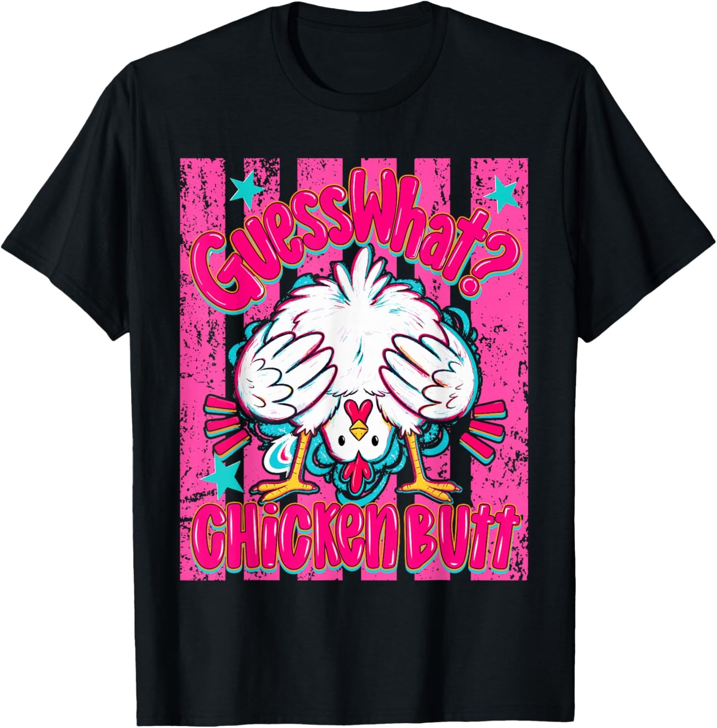 Guess What Chicken Butt Funny Chicken Rooster Meme T-Shirt - T-Shirt | Black