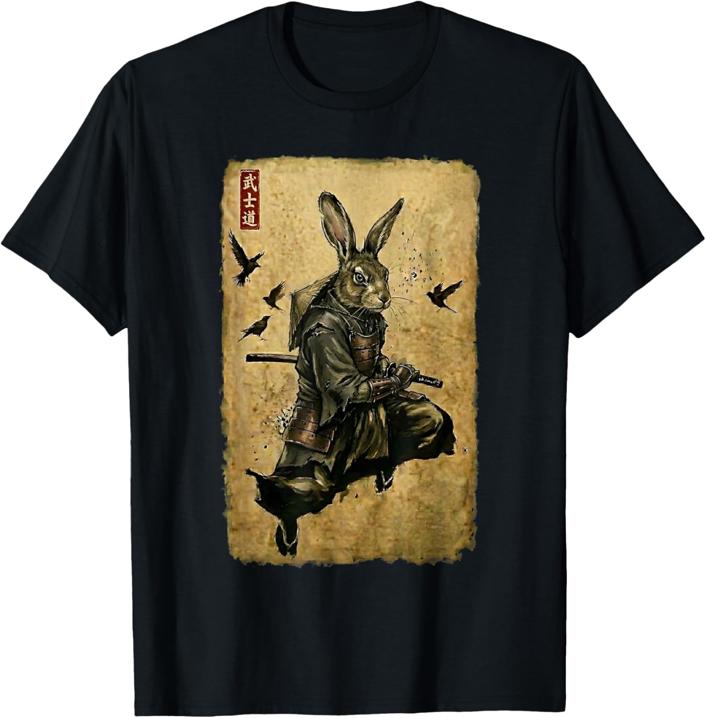 Rabbit Samurai Warrior Katana Sword Japanese Art Vintage T-Shirt - T-Shirt | Black
