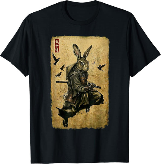 Rabbit Samurai Warrior Katana Sword Japanese Art Vintage T-Shirt - T-Shirt | Black