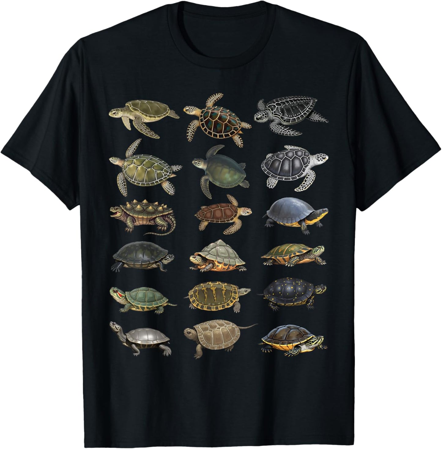 Types of Turtles Sea & Freshwater Turtle Species Educational T-Shirt - T-Shirt | Black