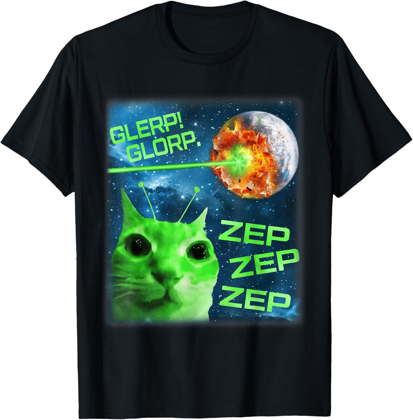 Glerp Glorp Funny Alien Cat Brainrot Meme T-Shirt - T-Shirt | Black