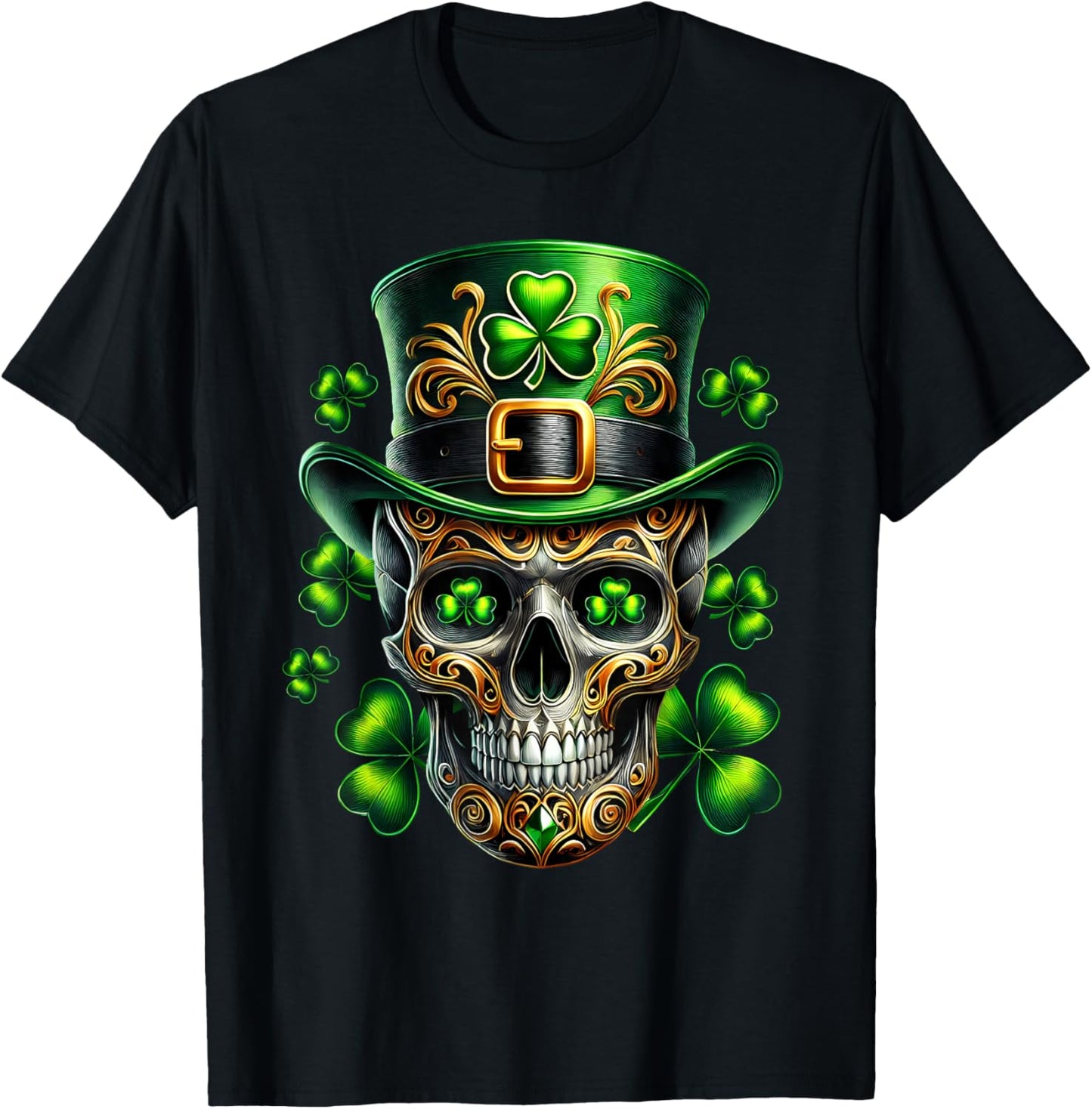 Men Irish Skull Shamrock Leprechaun Ireland St Patricks Day T-Shirt - T-Shirt | Black