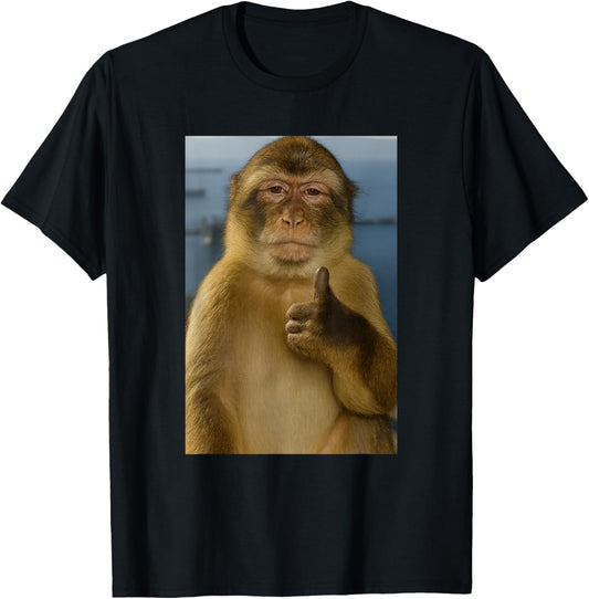 Thinking Monkey Meme Thumbs Up Monkey Meme T-Shirt - T-Shirt | Black