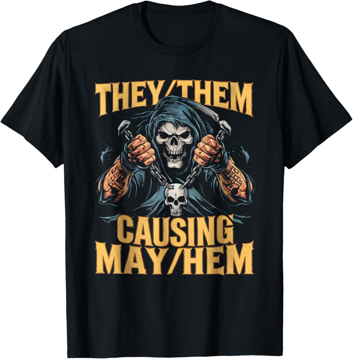 They Them Causing Mayhem Funny Brainrot Cringe Skeleton Meme T-Shirt - T-Shirt | Black