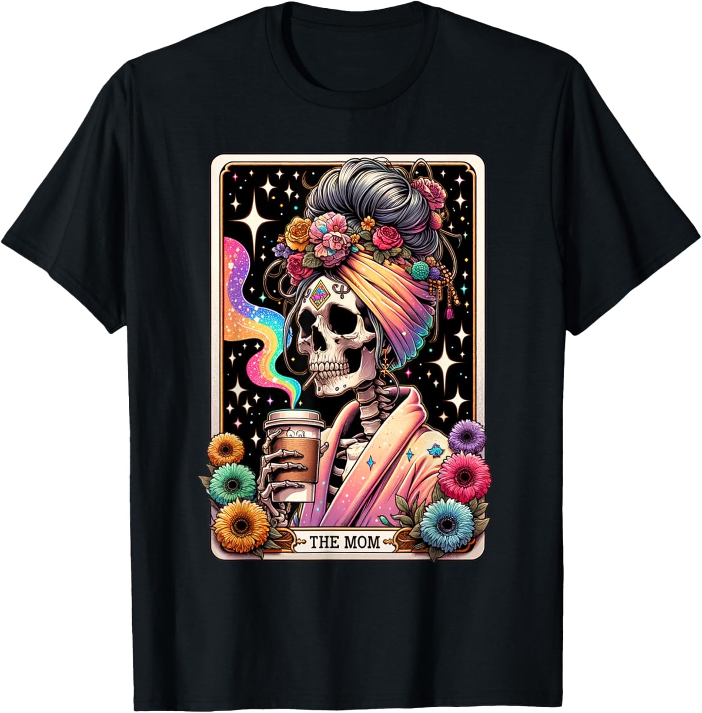 The Mom Funny Tarot Card Women Messy Bun Coffee Mommy Mama T-Shirt - T-Shirt | Black