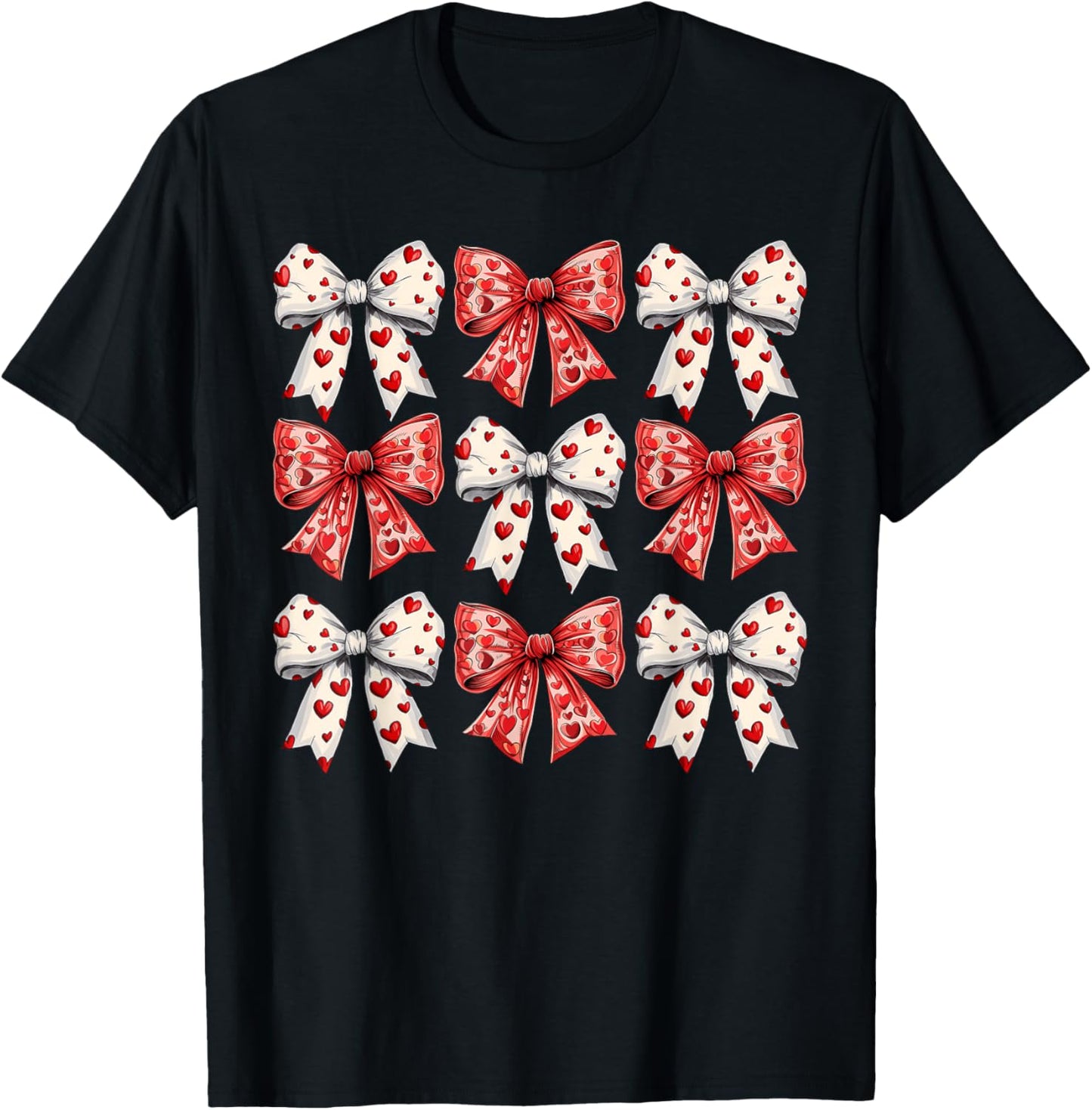 Retro Valentine's day Heart Coquette Bow Women Kids Girl T-Shirt - T-Shirt | Black