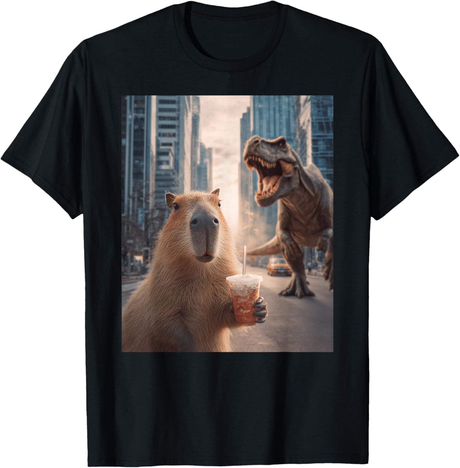 Funny T-Rex Capybara Dinosaur T-Shirt - T-Shirt | Black