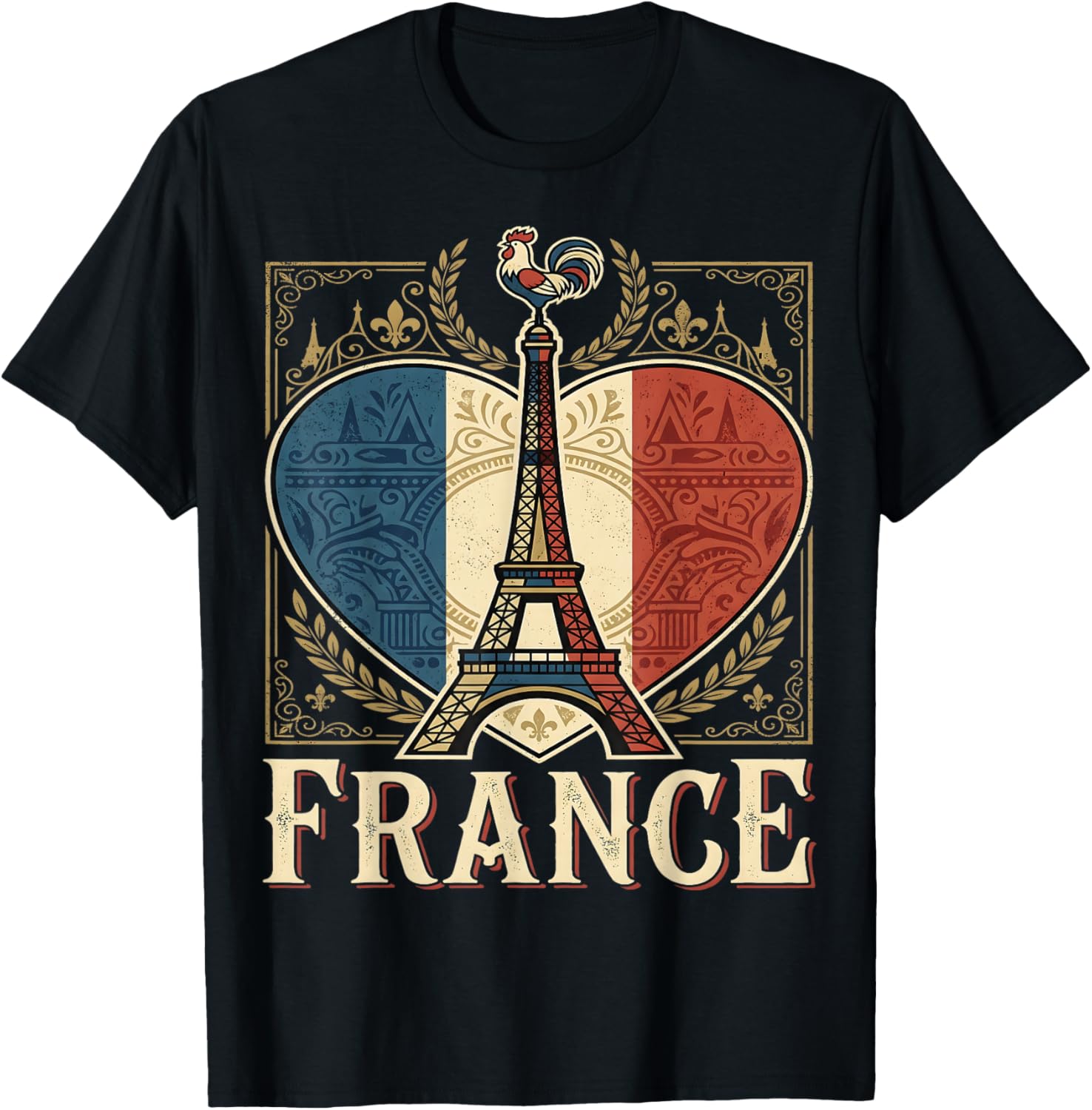France Heart Vintage National T-Shirt - T-Shirt | Black
