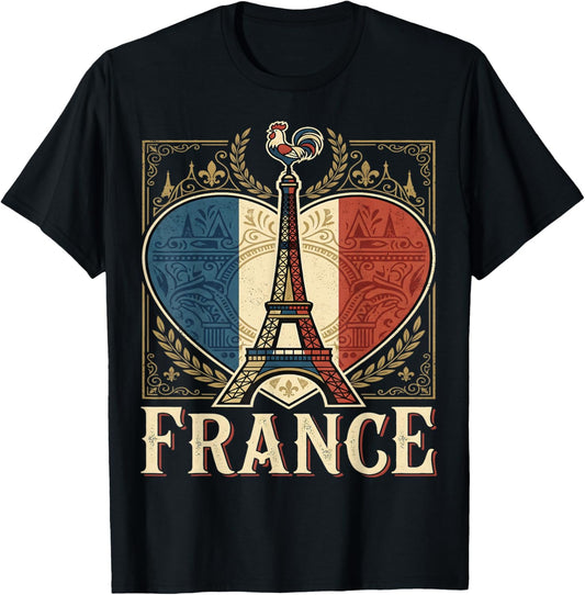 France Heart Vintage National T-Shirt - T-Shirt | Black