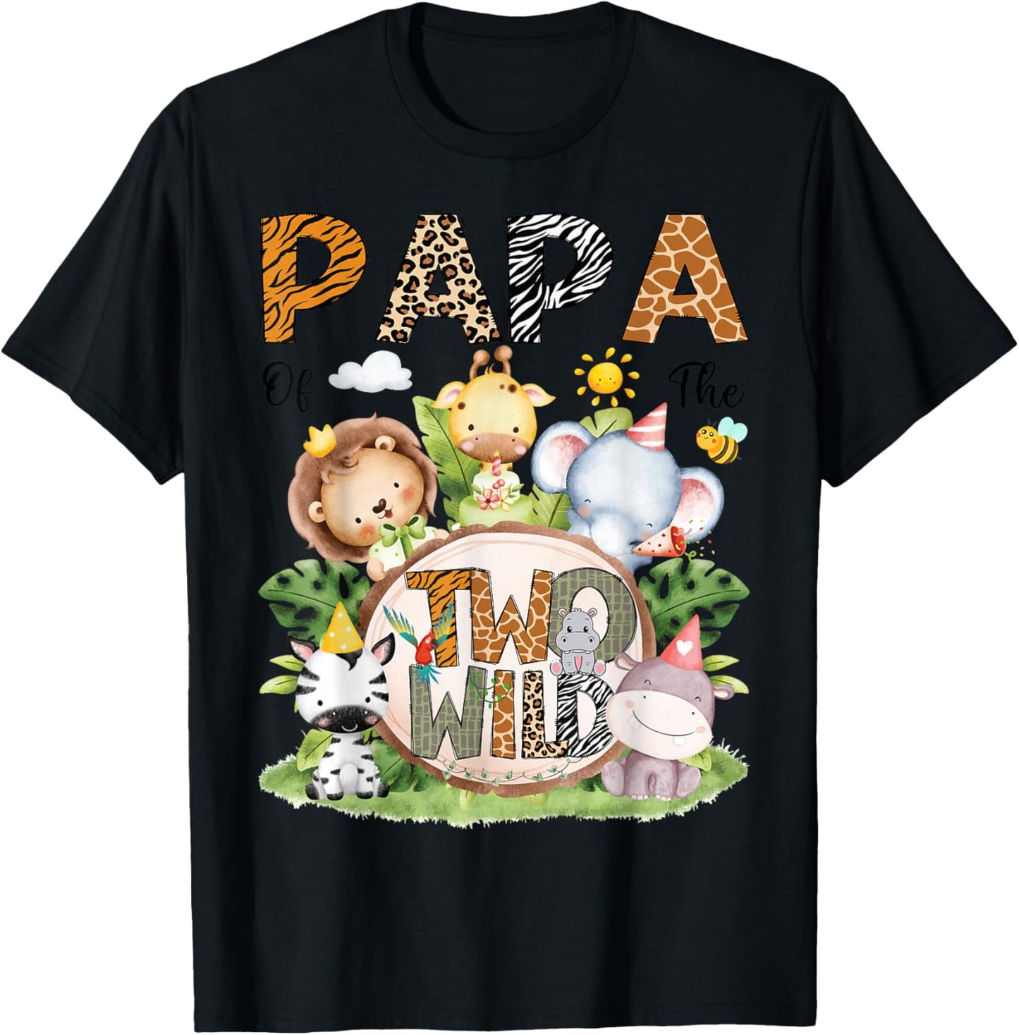 Papa of The Two Wild Safari Jungle 2nd Birthday Boy T-Shirt - T-Shirt | Black