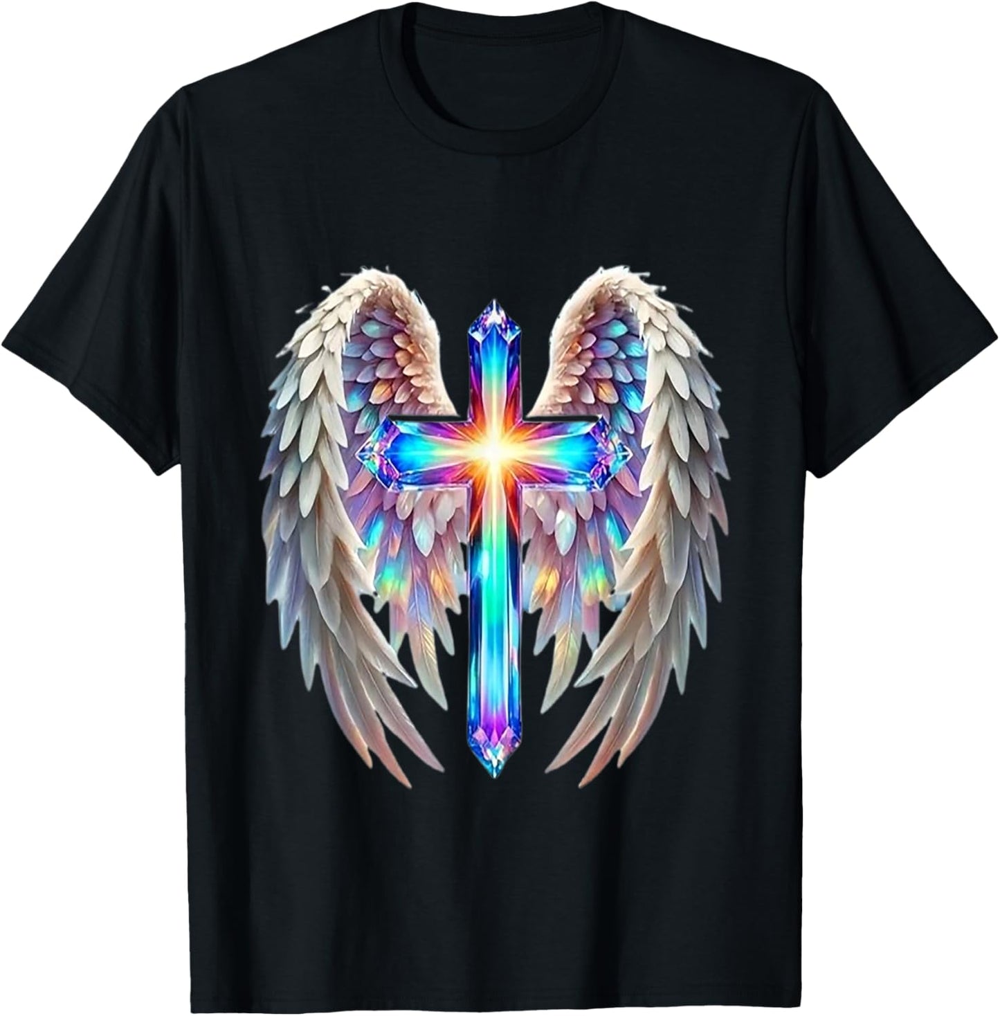 Christian Cross with Angle Wings T-Shirt - T-Shirt | Black