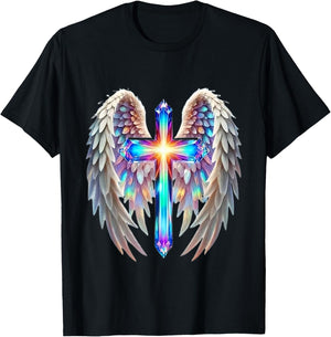Christian Cross with Angle Wings T-Shirt - T-Shirt | Black