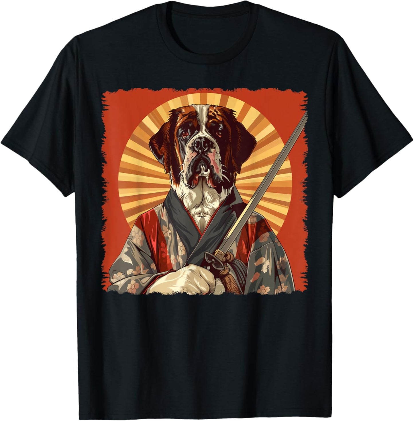 St. Bernard Dog Japanese Art Samurai Ukiyo-e T-Shirt - T-Shirt | Black