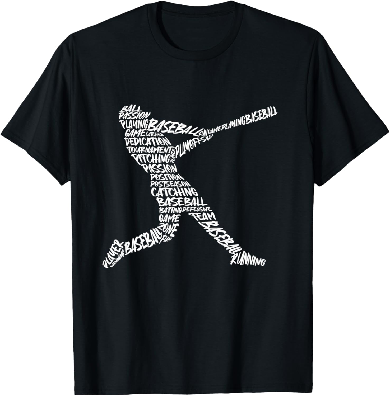 Baseball Baseballer Typografie Jungen Baseballspieler Langarmshirt T-Shirt - T-Shirt | Black