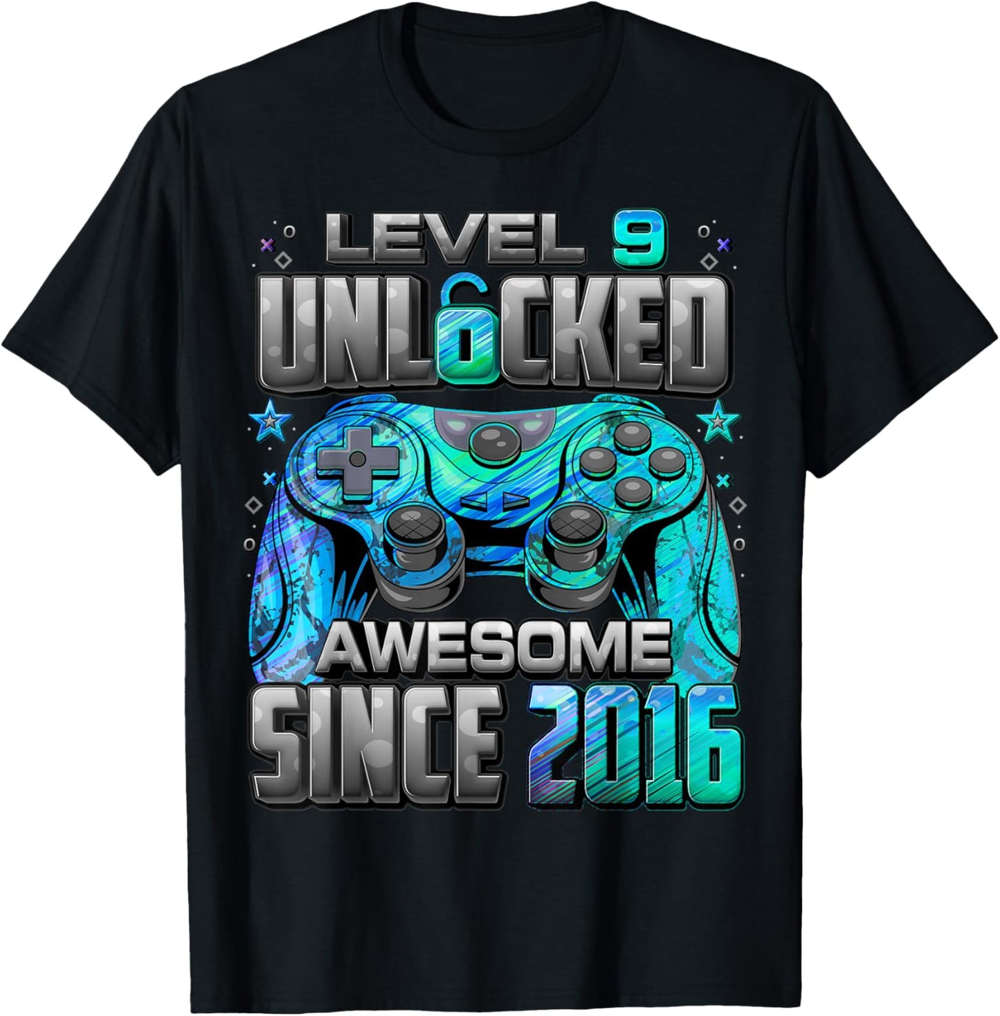 Level 9 Unlocked Awesome Since 2016 9th Birthday Gaming T-Shirt - T-Shirt | Black