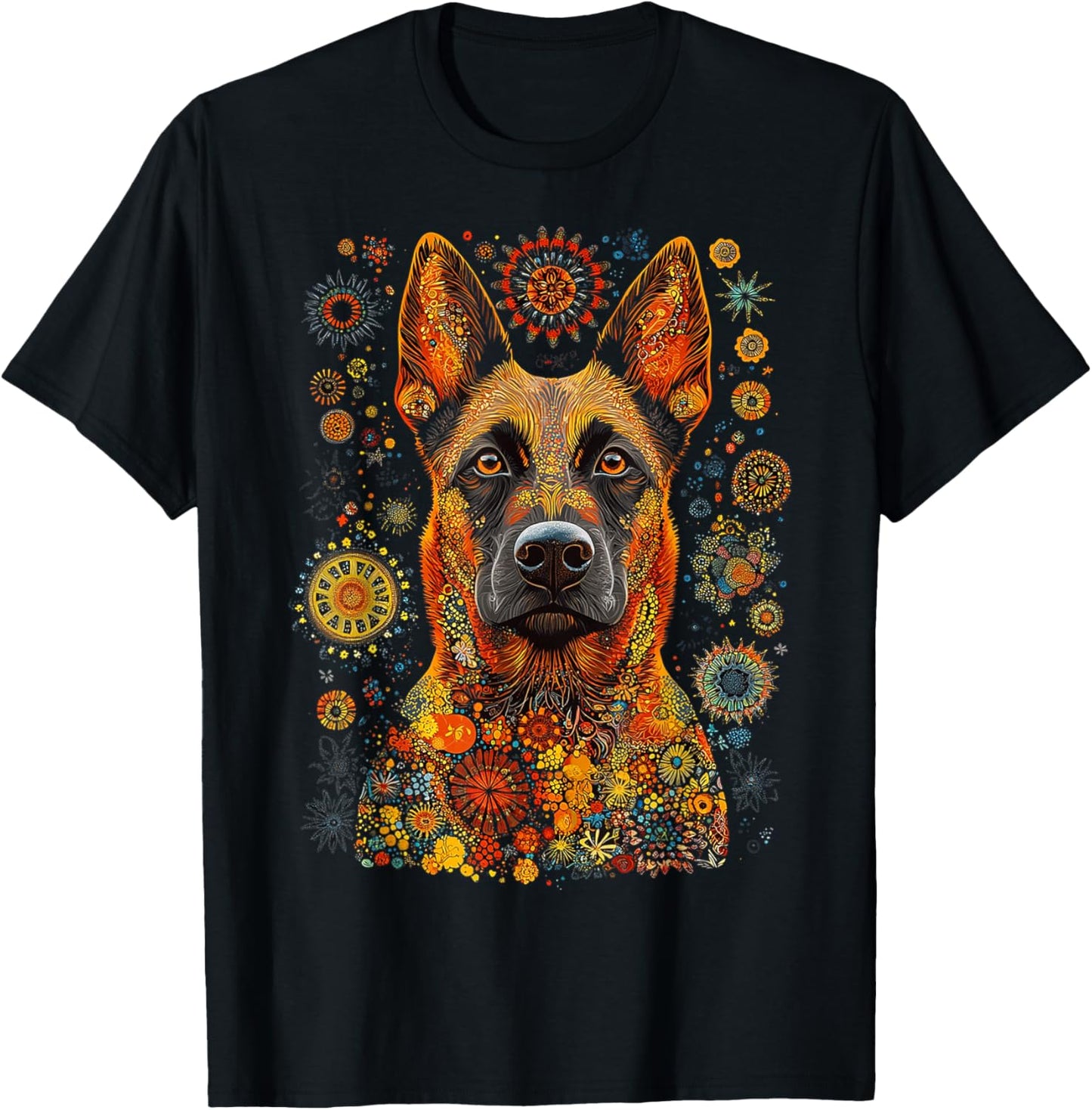 Belgian Malinois Dog Pet Artwork Mandala Belgian Malinois T-Shirt - T-Shirt | Black