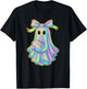 Cute Football Ghost Pastel Halloween Team Spirit Coquette T-Shirt - T-Shirt | Black