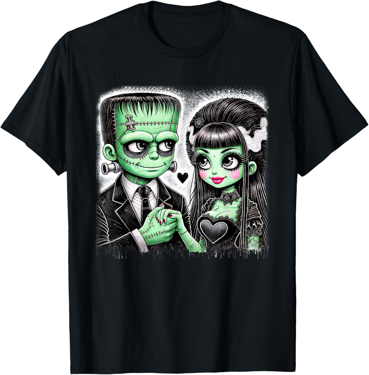 Halloween Lovers Frankenstein Skeleton Women Family T-Shirt - T-Shirt | Black