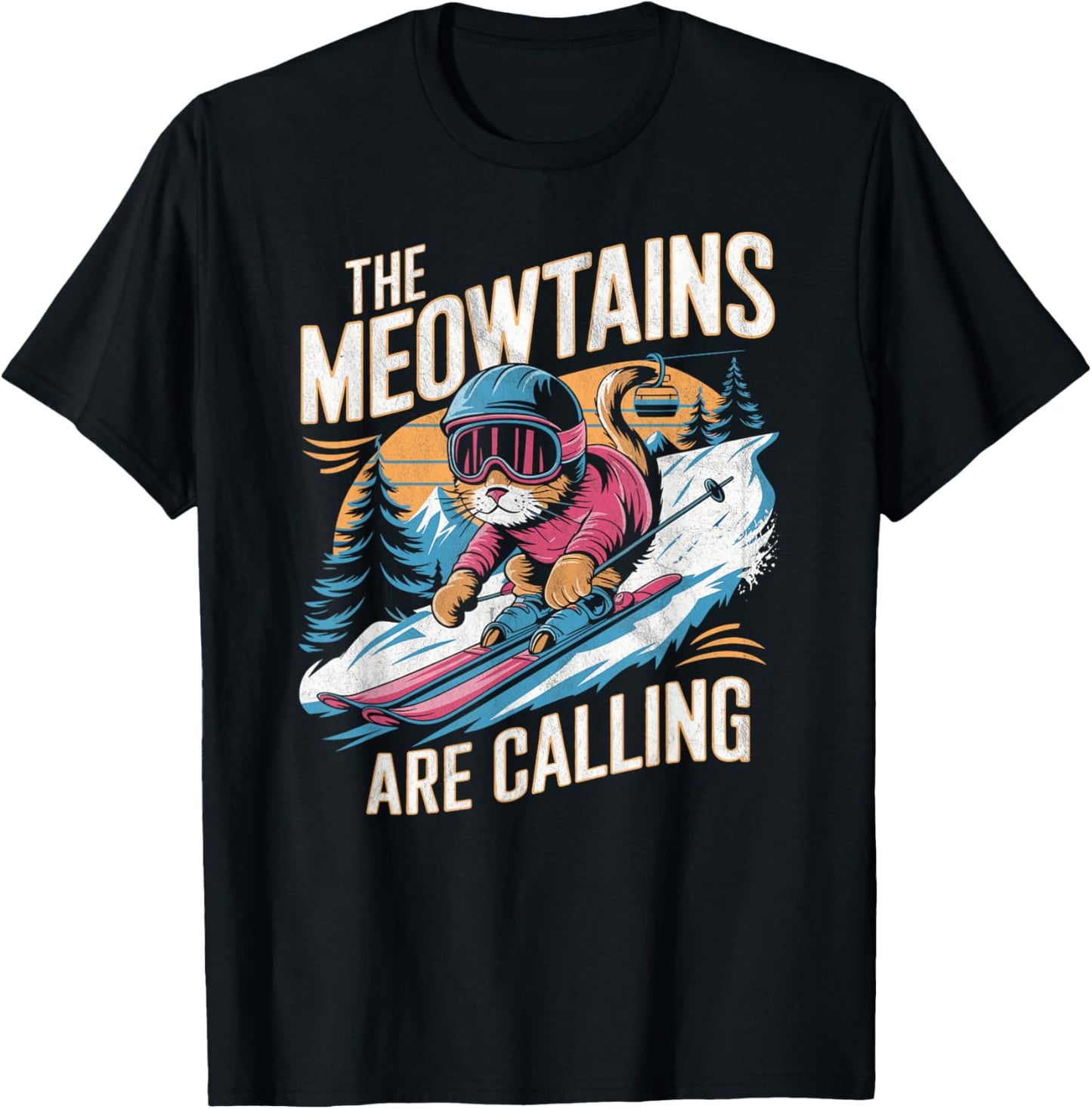 The meowtains are calling Cat Snowboard Ski Men Women Kids T-Shirt - T-Shirt | Black