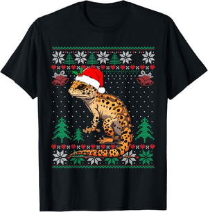 Ugly Christmas Pajama Sweater Leopard Gecko Animals Lover T-Shirt - T-Shirt | Black