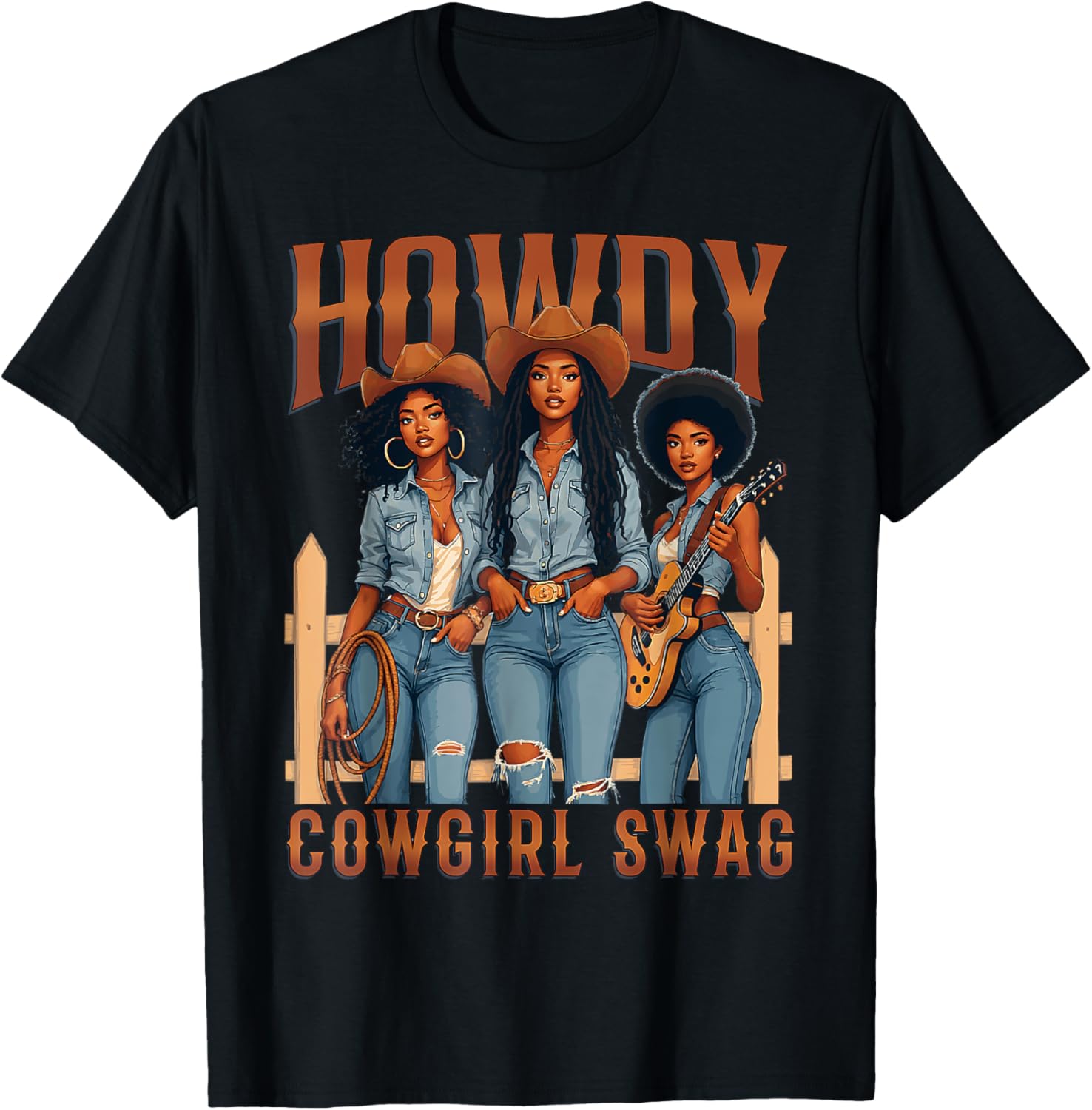 Howdy Retro Western Melanin Black Cowgirl African Women T-Shirt - T-Shirt | Black