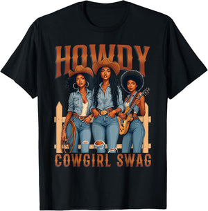 Howdy Retro Western Melanin Black Cowgirl African Women T-Shirt - T-Shirt | Black