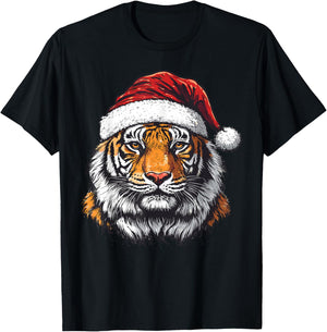 Tiger Santa Hat Zookeeper Xmas Tiger Lovers Christmas Pajama T-Shirt - T-Shirt | Black