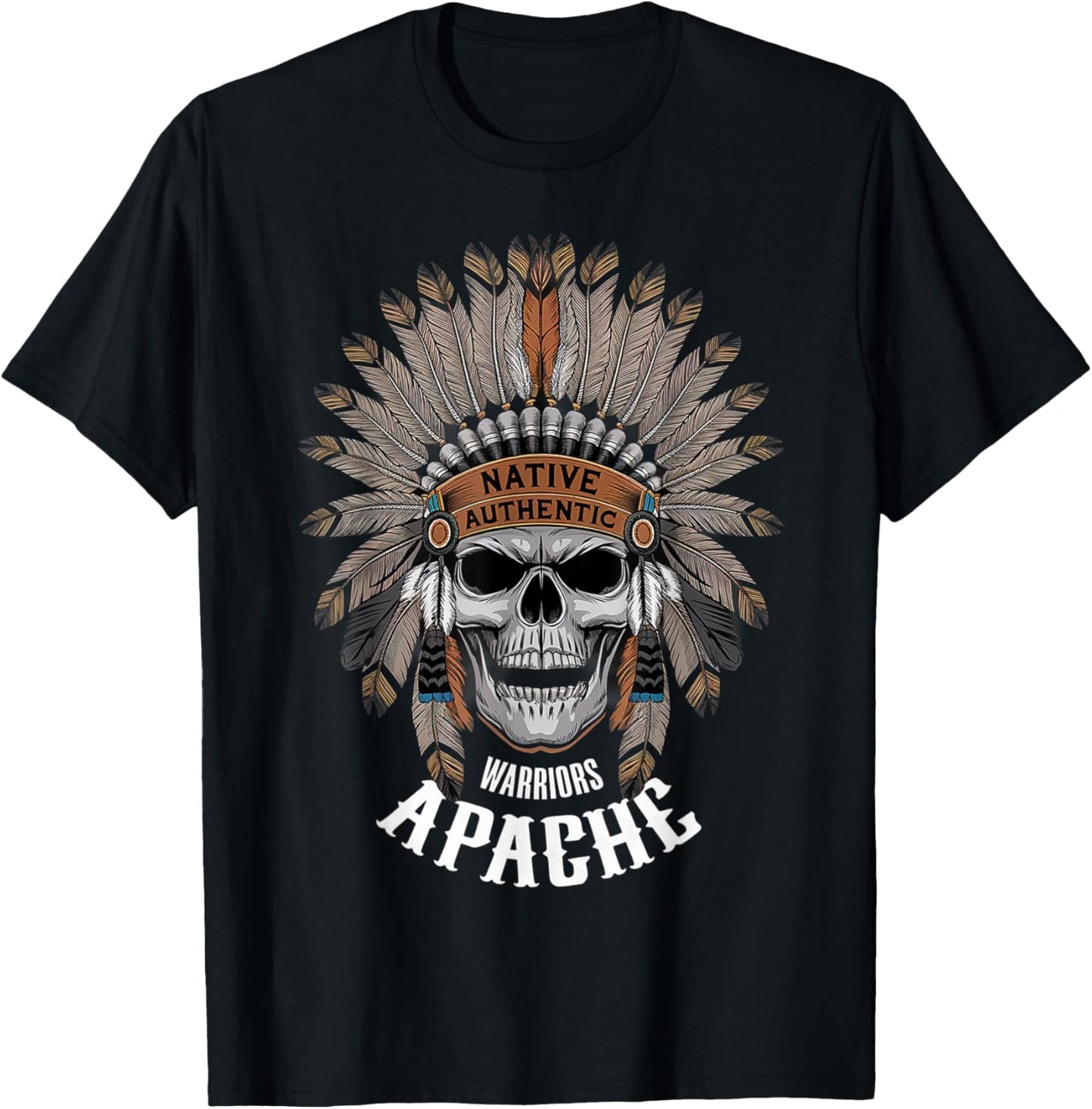 Apache Warrior Skull Native Authentic Native Americans T-Shirt - T-Shirt | Black