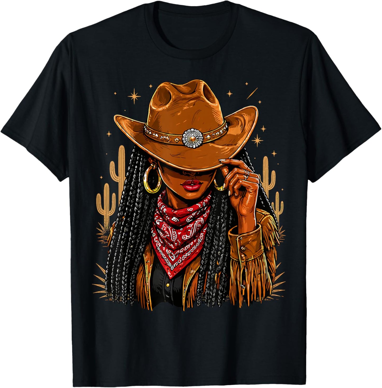 Cowgirl Afro Western Country Rodeo Melanin T-Shirt - T-Shirt | Black