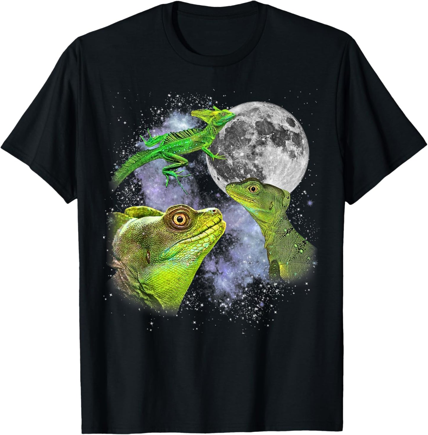 Three Bearded Dragon Moon Funny Lizard Graphic 90s Vintage T-Shirt - T-Shirt | Black