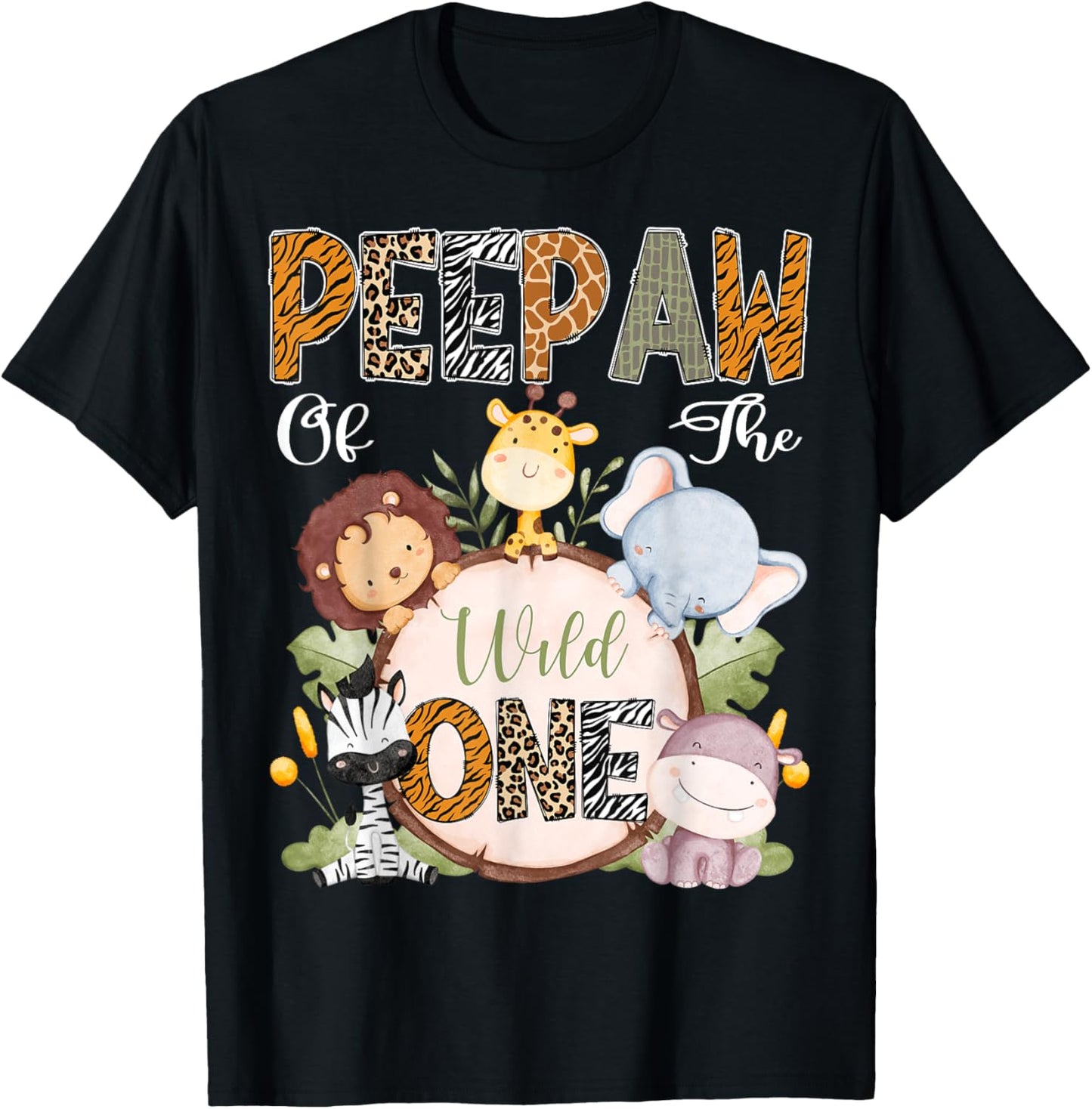 Peepaw Of The Wild One 1St Birthday Safari Woodland T-Shirt - T-Shirt | Black