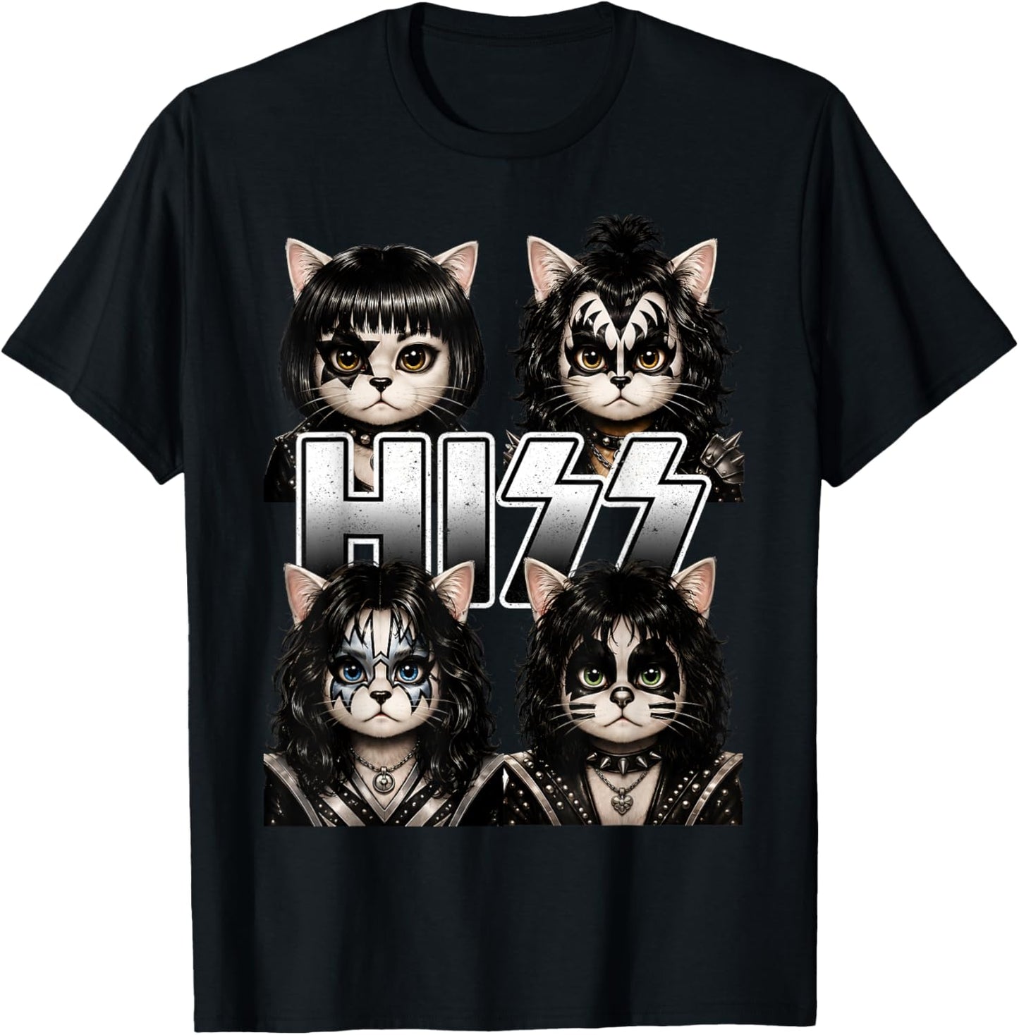 Hiss Cat Kittens Lovers Rock Rockin Birthday Gifts Men Women T-Shirt - T-Shirt | Black