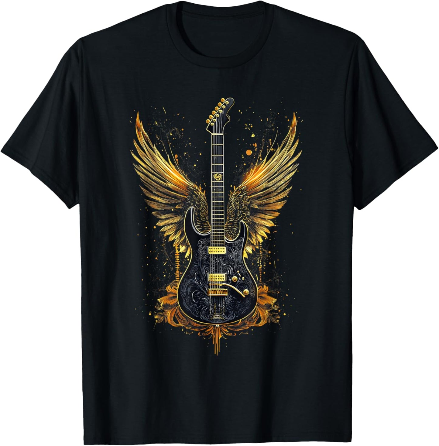 Rock & Roll Guitar With Wings Vintage Retro 80S Music T-Shirt - T-Shirt | Black
