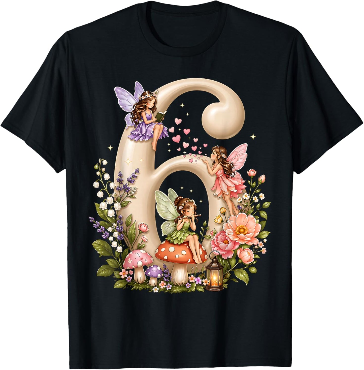 Fairy 6 Years Old Birthday Girl 6th Birthday Fairy Theme T-Shirt - T-Shirt | Black