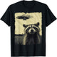 Racoon with UFO Retro Vintage Uncanny Alien UFO T-Shirt - T-Shirt | Black