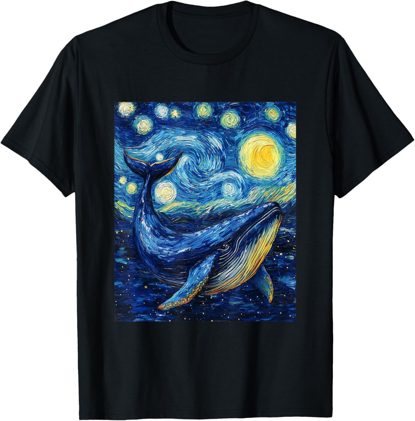 Whale - Van Gogh Style - Starry Night Graphic T-Shirt - T-Shirt | Black