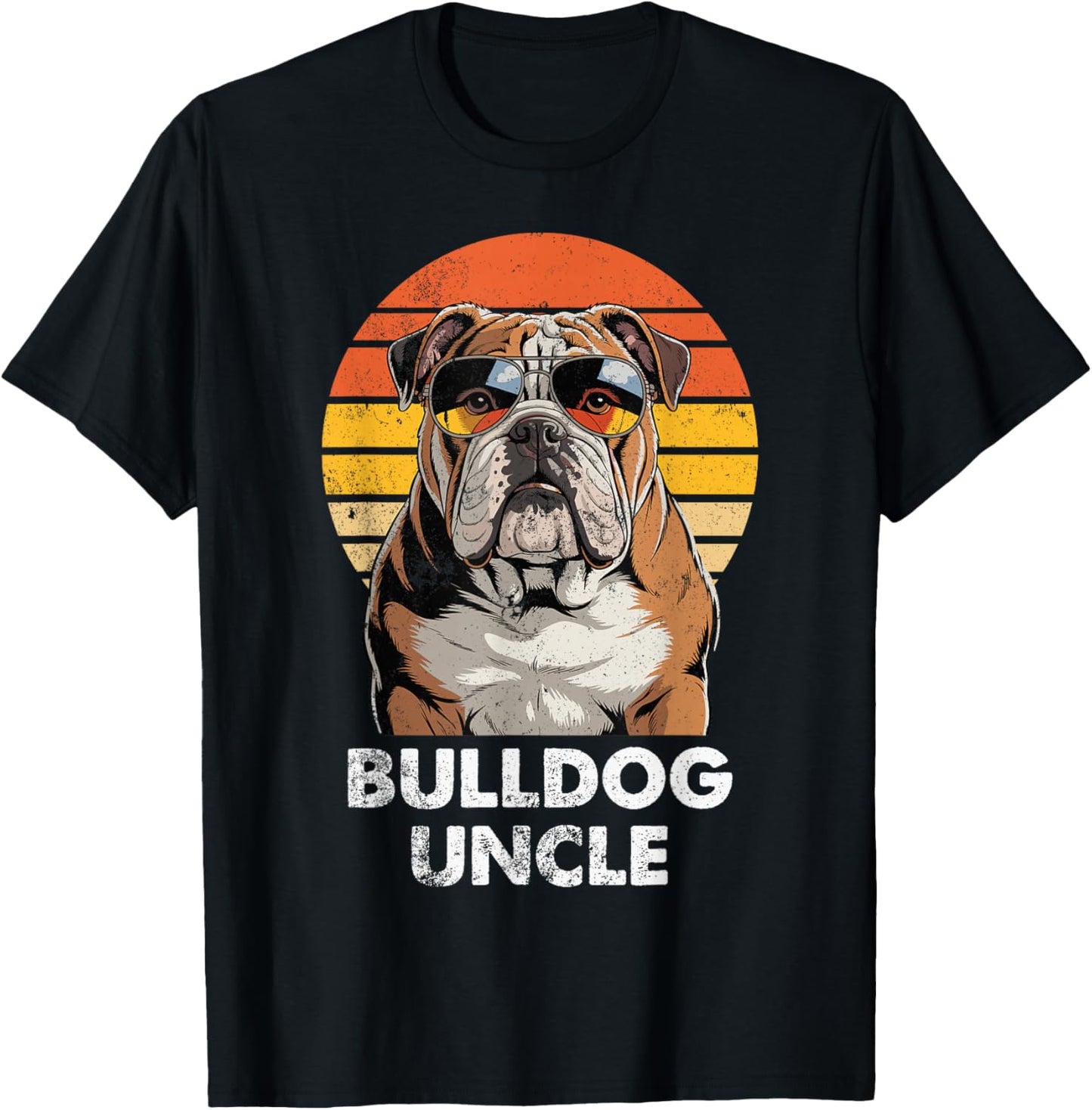Cool Retro Bulldog Uncle Funny Vintage Dog Owner T-Shirt - T-Shirt | Black