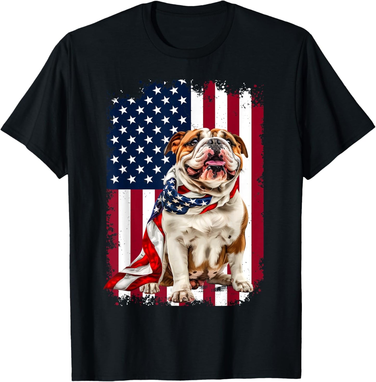 English Bulldog American Flag 4th Of July Bulldog Lovers T-Shirt - T-Shirt | Black