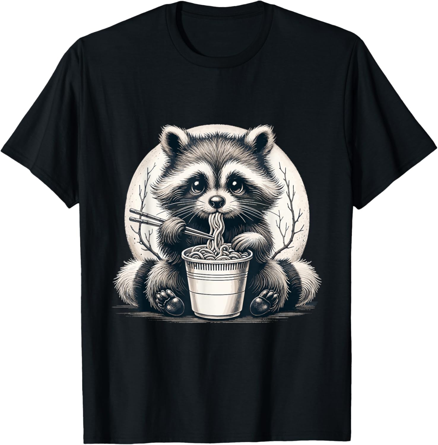 Raccoon Eating Ramen Shirt Instant Noodle Cup Racoon Lover T-Shirt - T-Shirt | Black
