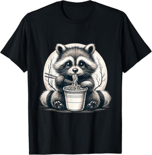 Raccoon Eating Ramen Shirt Instant Noodle Cup Racoon Lover T-Shirt - T-Shirt | Black