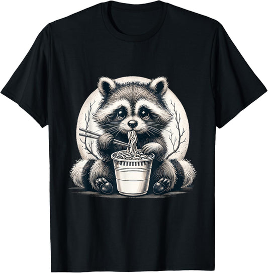 Raccoon Eating Ramen Shirt Instant Noodle Cup Racoon Lover T-Shirt - T-Shirt | Black