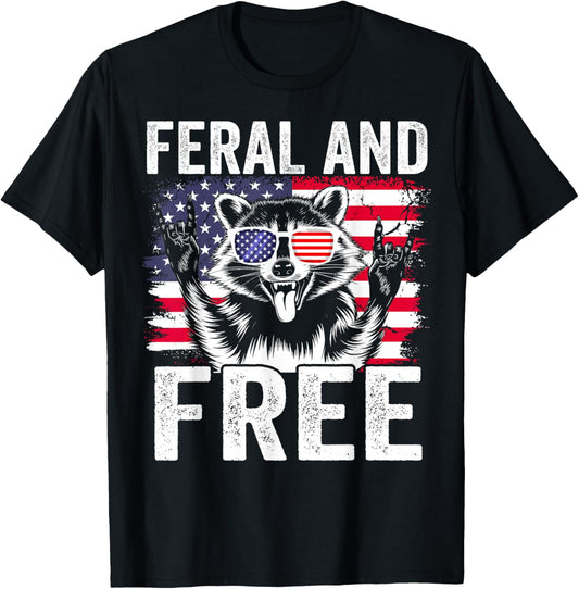 Funny Feral and Free Raccoon 4th of July Toddler Boys Kids T-Shirt - T-Shirt | Black