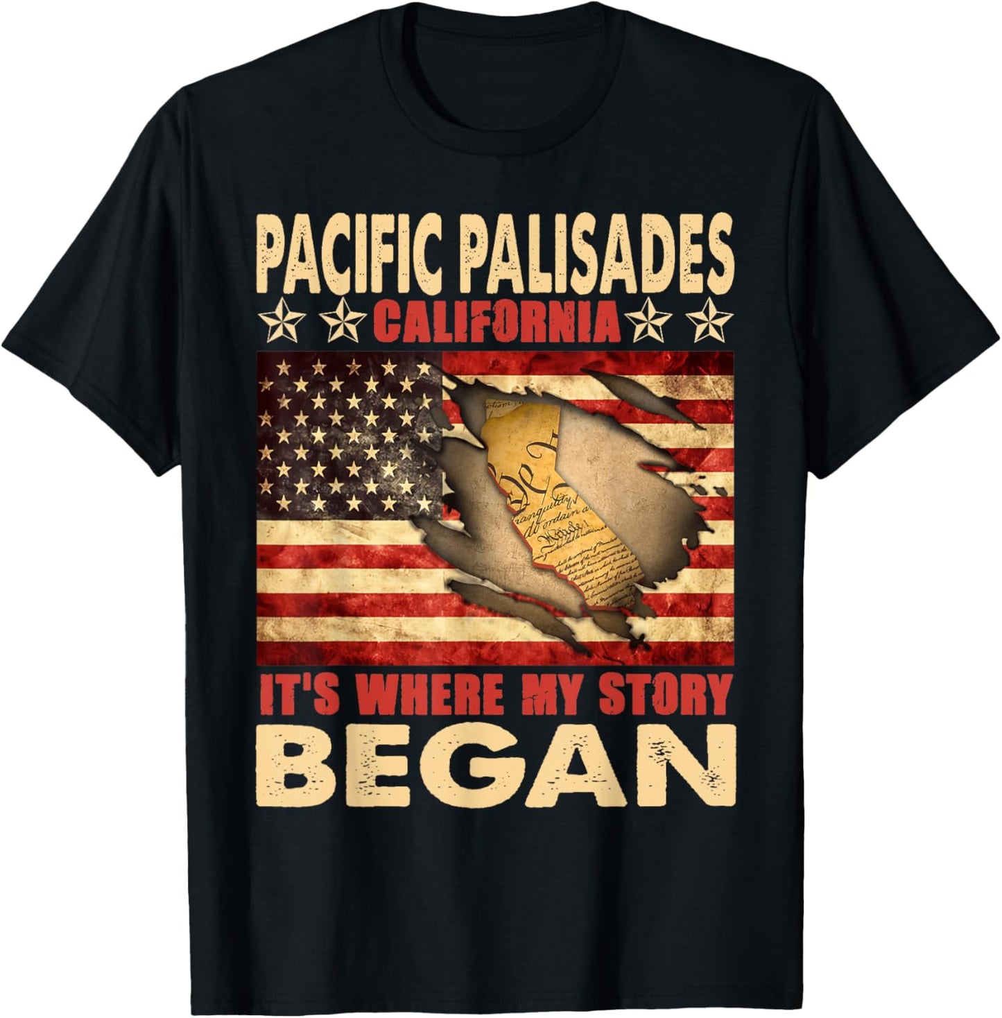 Pacific Palisades California USA Flag 4th Of July T-Shirt - T-Shirt | Black