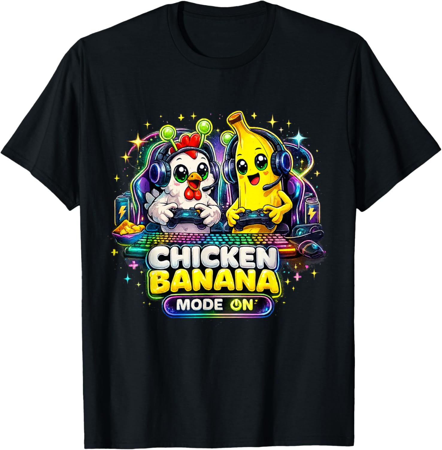 Chicken Banana Gamer T-Shirt - T-Shirt | Black
