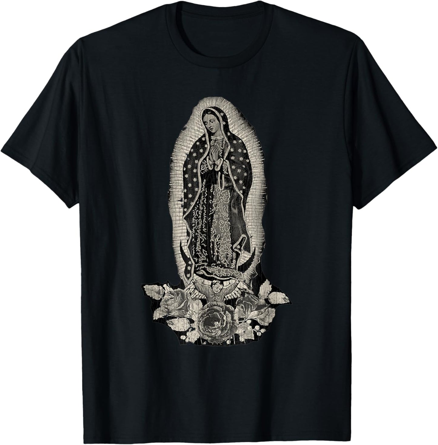 Vintage Retro Our Lady De Guadalupe Sant Mary For Christians T-Shirt - T-Shirt | Black