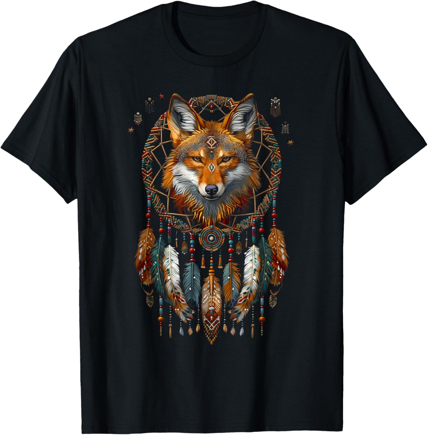 Colorful Mantra Spirit Animal Dreamcatcher Shop Fox Dreamcatcher Native American Indian Feathers Arts -Adults T-Shirt - T-Shirt | Black