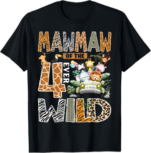 Mawmaw of The Four Ever Wild Safari 4th Birthday Boy T-Shirt - T-Shirt | Black