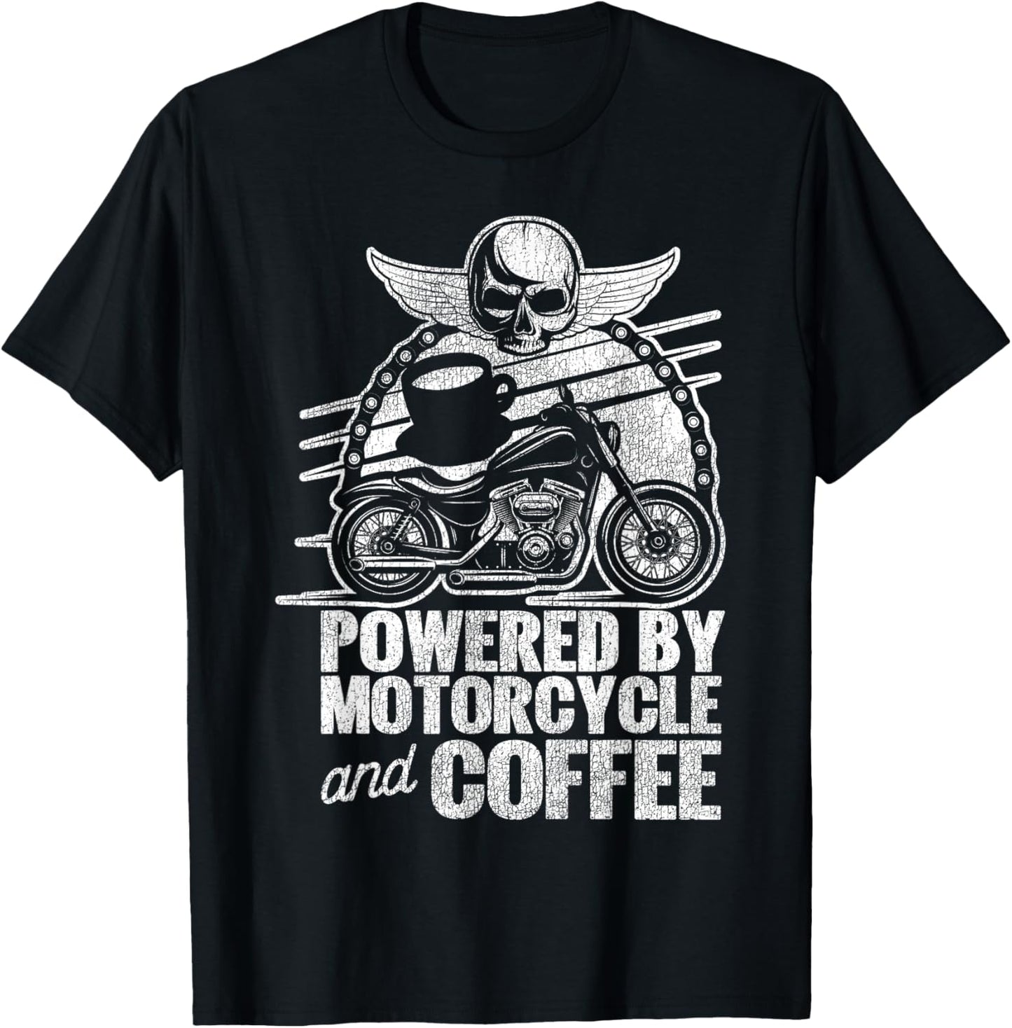 Classic Motorcycle Biker Coffee Powered By Motorcycle And T-Shirt - T-Shirt | Black