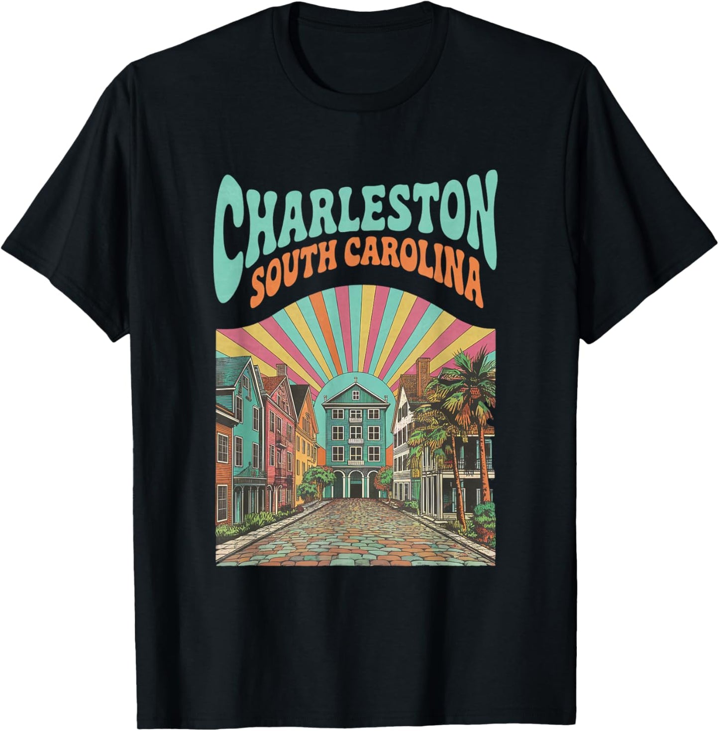 Retro Charleston South Carolina Sunset Coastal Vintage T-Shirt - T-Shirt | Black